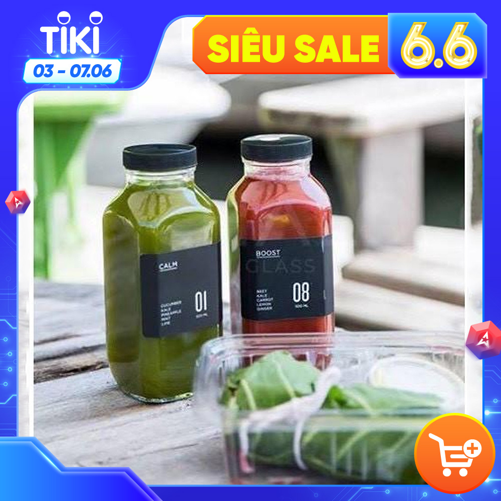 Combo 4 Chai thủy tinh vuông nắp nhựa dáng cao đựng sữa, nước ép, detox, cafe, sinh tố 350ml-500ml