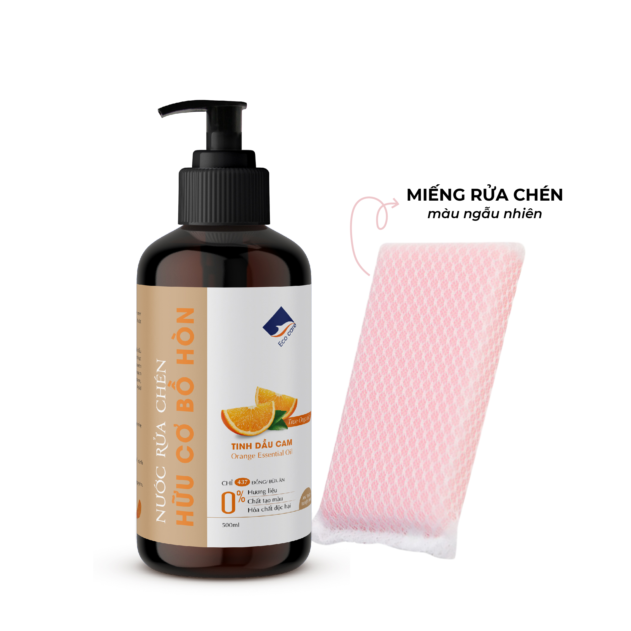 Nước Rửa Chén Hữu Cơ Chiết Xuất Bồ Hòn Kết Hợp Tinh Dầu Sả Chanh/Chanh Gừng/Cam/Quế ECOCARE 500ml Bảo Vệ Da Tay, An Toàn Cho Bé