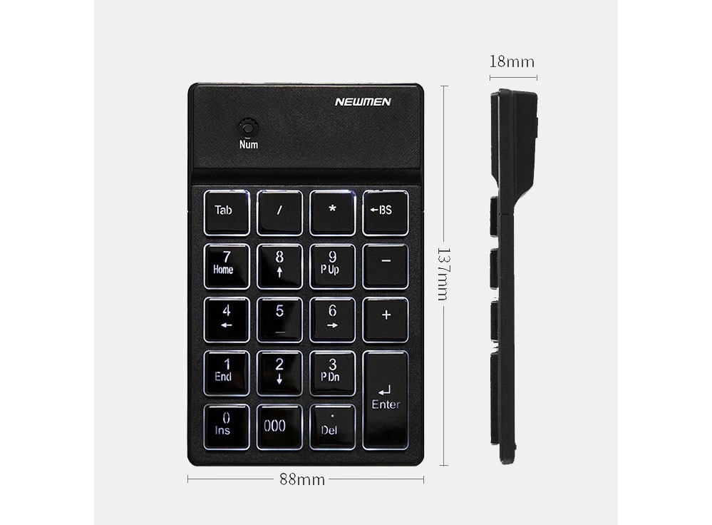 Bàn phím Số không dây Newmen TK-028 ( Bluetooth + LED Keycaps) (Black, Pink) - Hàng Chính Hãng - Hồng