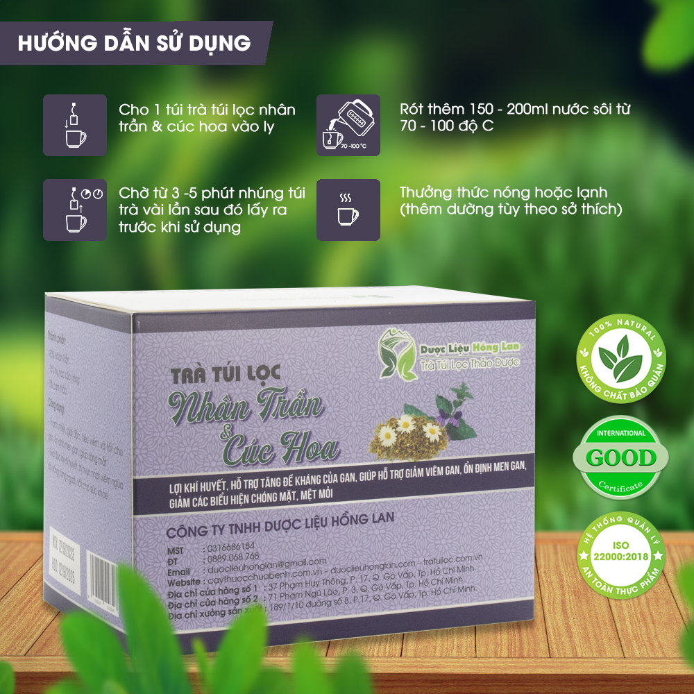 Trà Túi Lọc Nhân Trần & Cúc Hoa Vàng 60g Dược Liệu Hồng Lan
