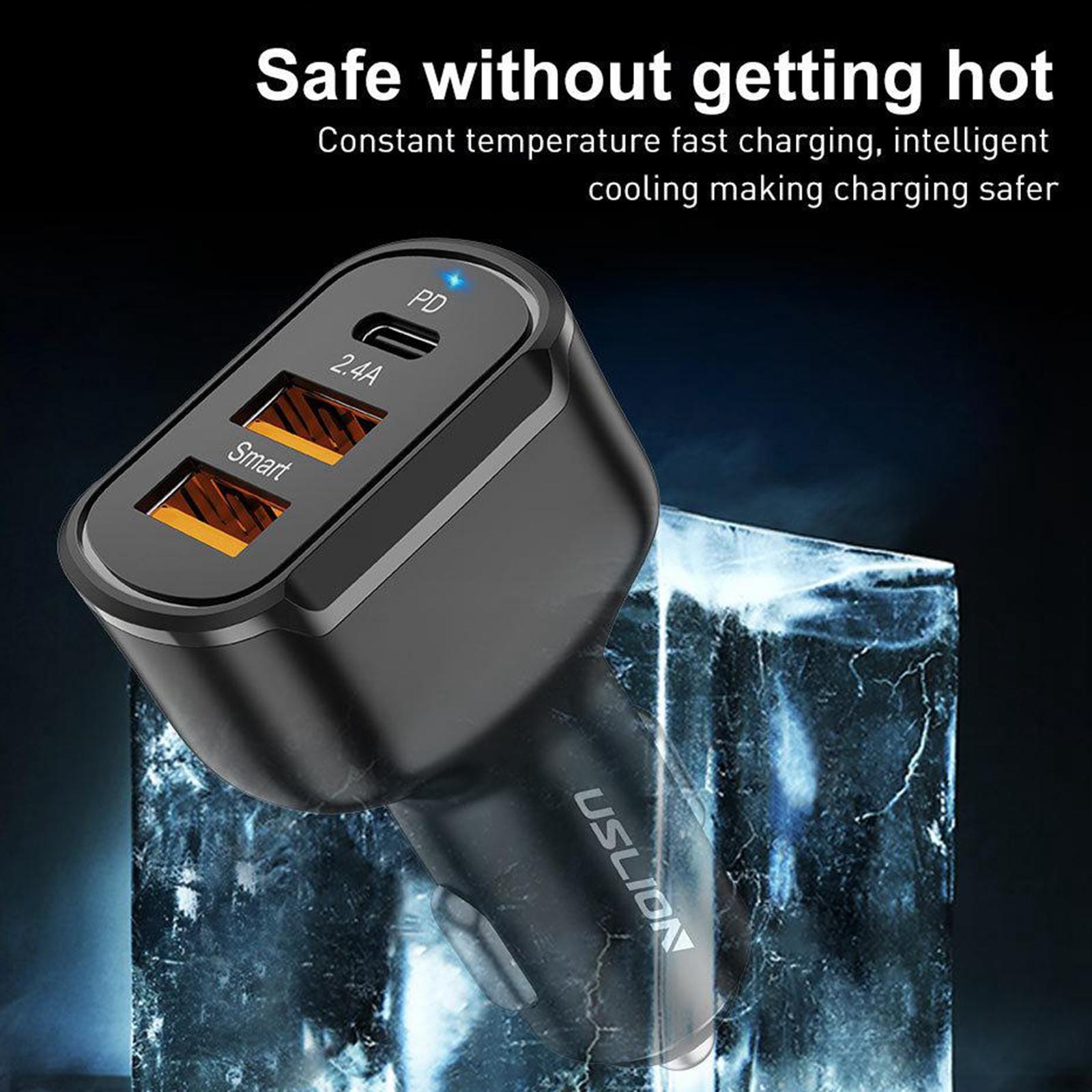 30W USB C Car Charger 2 USB QC 3.0 for 11 Pro Max Xs 8 plus