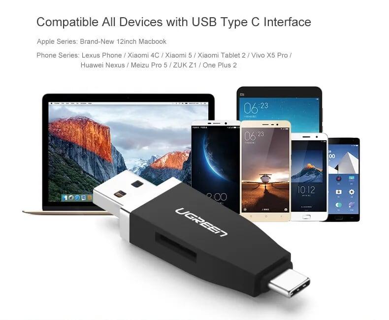 Ugreen UG3035930359TK Màu Đen Đầu đọc thẻ USB TYPE C + USB 3.0 sang TF cao cấp - HÀNG CHÍNH HÃNG