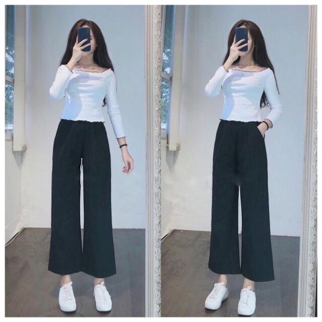 Quần culottes đũi ống rộng khoá thật dáng dài ống suông siêu Hot_N009