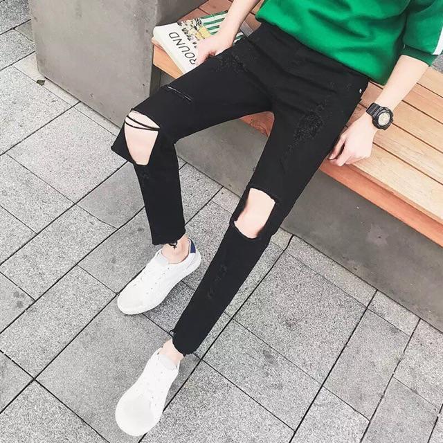 Jean đen rách gối hót