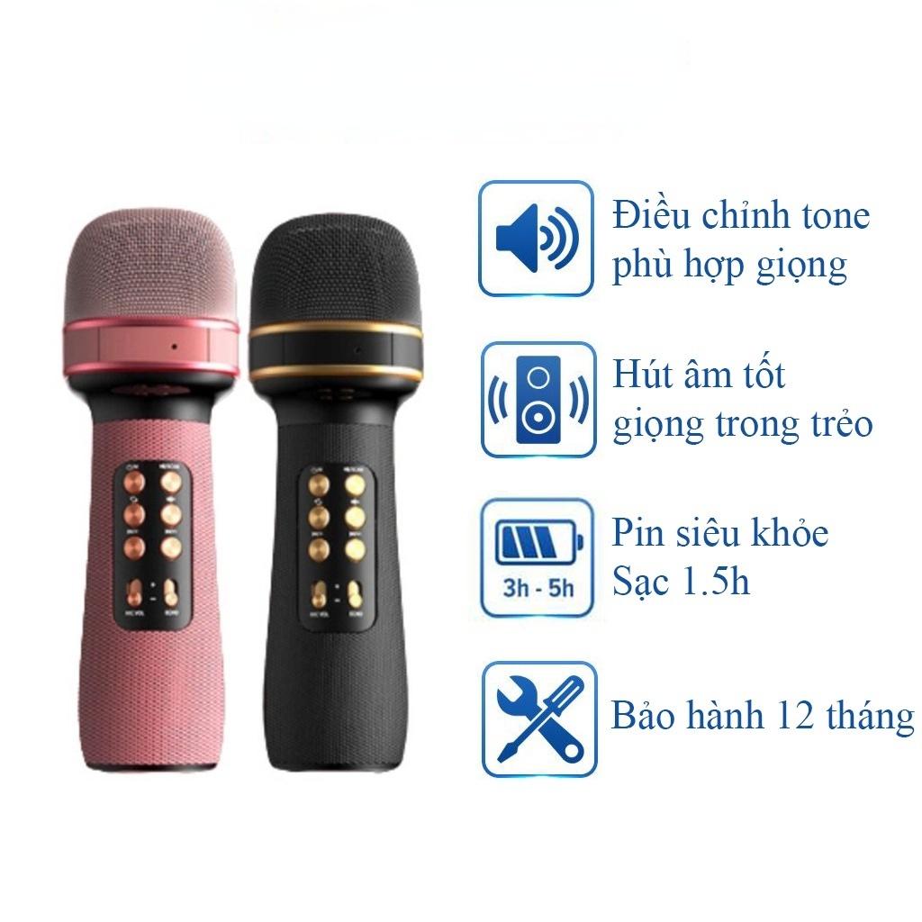 Mic Karaoke Kiêm Loa Bluetooth WS-898, Micro không dây hát karaoke mini cầm tay Nâng giọng cực chất, Loa hát karaoke