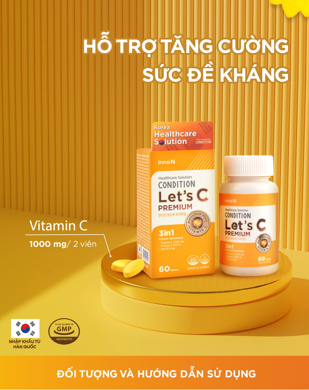 Thực phẩm bảo vệ sức khỏe CONDITION LETS C PREMIUM Bổ sung Vitamin C, Kẽm và Vitamin D Hộp 60 viên