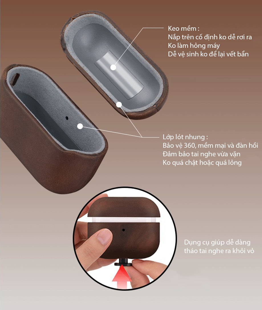 Bao Case Hybrid Da Thật Cao Cấp cho Airpods Pro 3 - Hàng Chính Hãng