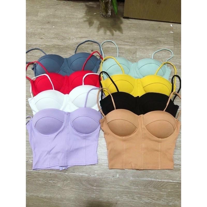 Áo 2 dây kèm mút ngực áo dạng croptop chất thun xịn-T