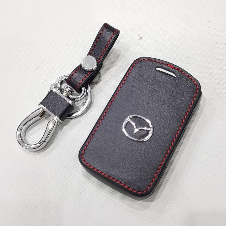 Bao da chìa khóa xe Mazda 3 2020 kèm móc đeo INOX