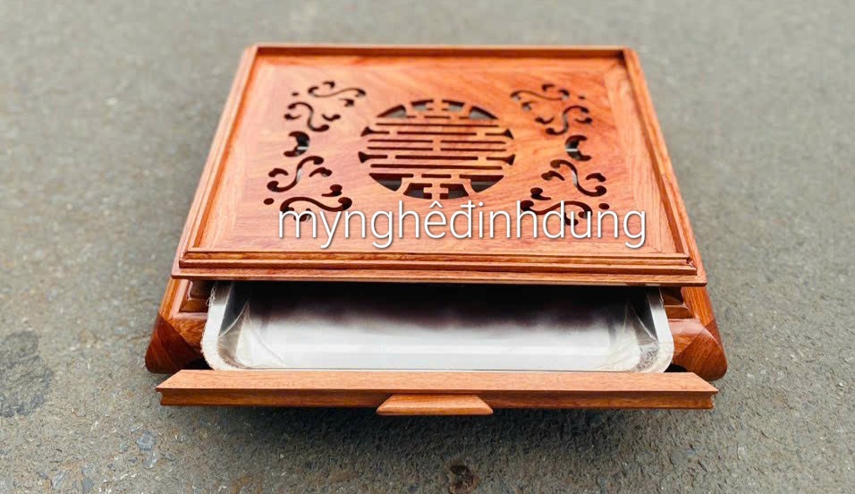 Khay trà cung đình bắng gỗ hương kt 47x37x15cm