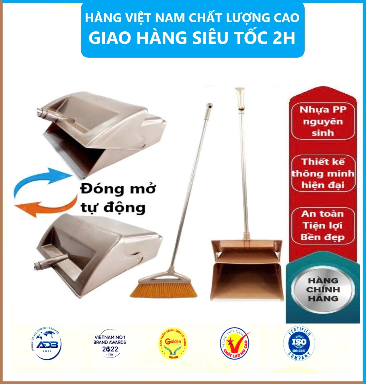 Bộ chổi cước kèm xẻng hốt rác thông minh nhựa VIỆT NHẬT - Tự động đóng mở, treo tường, xếp gọn - Hàng chính hãng