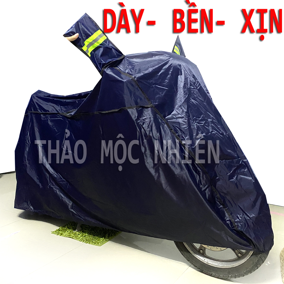 Bạt Trùm Xe Máy loại DÀY cao cấp, có tai gương phản quang (Giao xanh đen)