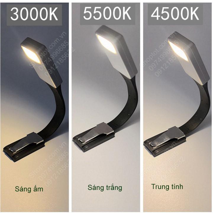 Hình ảnh Đèn led đọc sách kiểu kẹp trang sách, dùng pin sạc, ánh sáng 3 màu