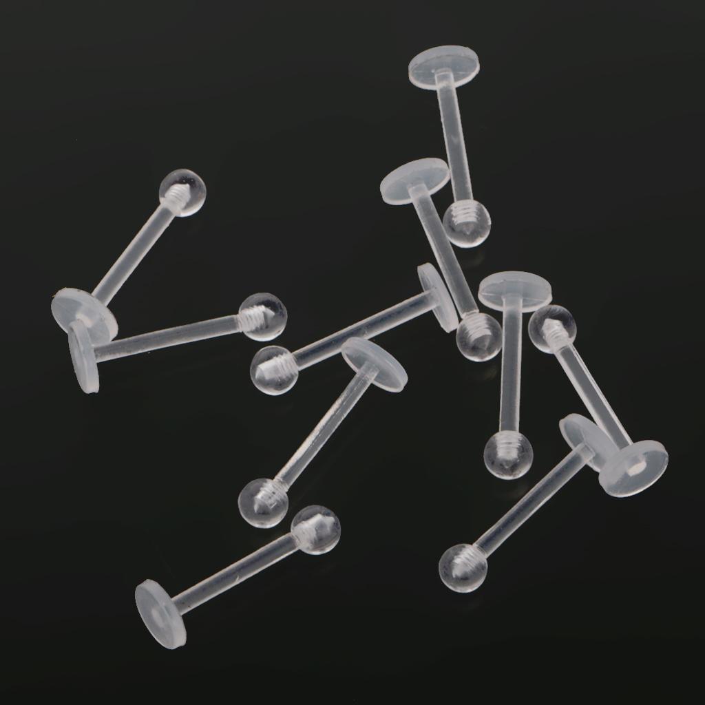 10PCS Transparent Acrylic Bar Labret Lip Tongue Rings Piercing Jewelry Stud