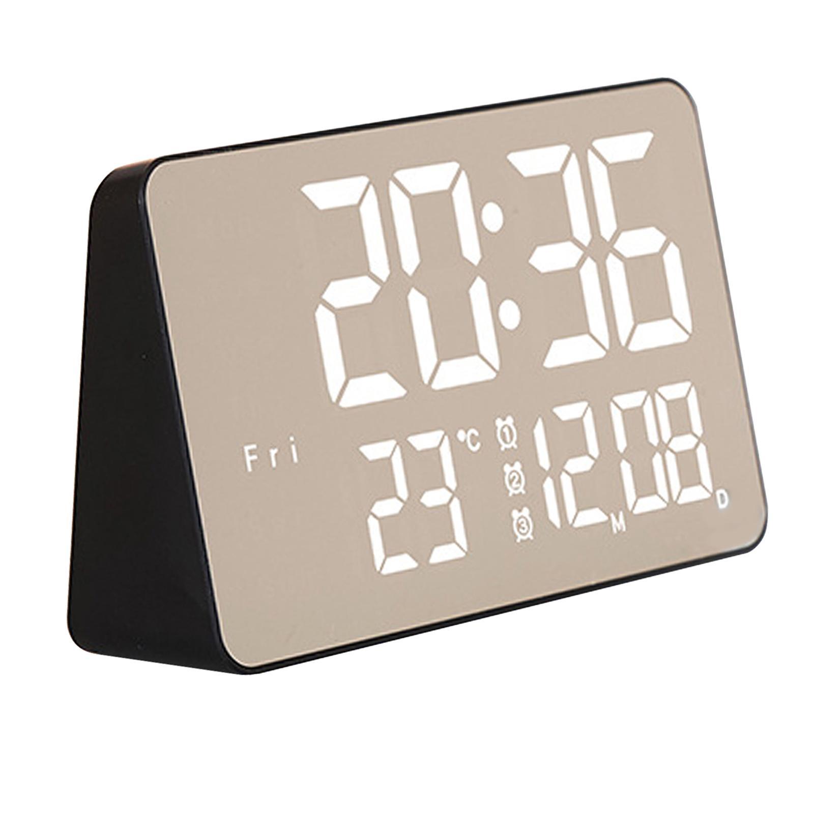 12/24H Alarm Clock LED Screen USB Snooze Function Tabletop Bedroom Mirrored