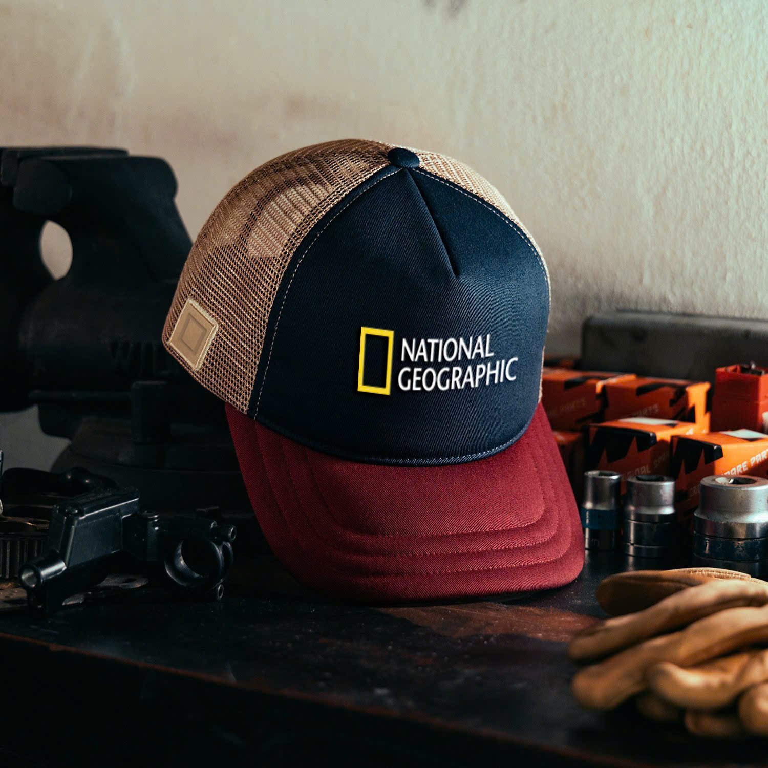 Nón kết, mũ lưỡi trai Trucker National Geographic vải kaki phối lưới form chẩn thời trang đường phố