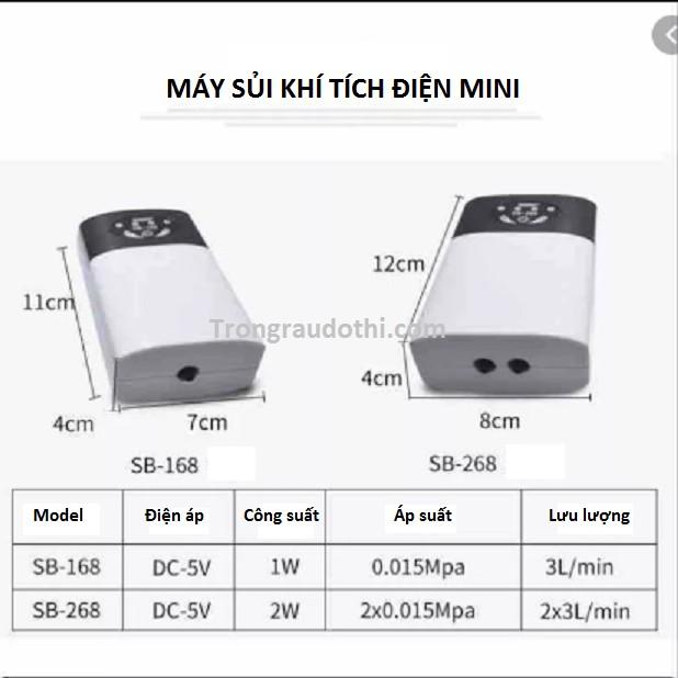 Sủi khí tích điện bể cá mini SB-168, máy nhỏ gọn chạy rất êm, bảo hành chính hãng