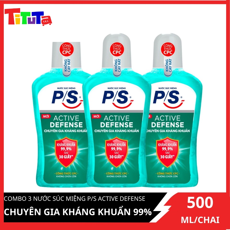 Combo 3 Nước Súc Miệng P/S Active Defense Chuyên Gia Kháng Khuẩn 99,9% 500ml