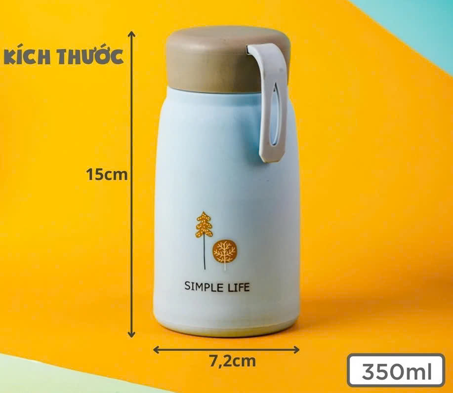 Ly Giữ Nhiệt Bình giữ nhiệt 350ml lõi thủy tinh bọc nhựa lúa mạch cách nhiệt 15x7cm