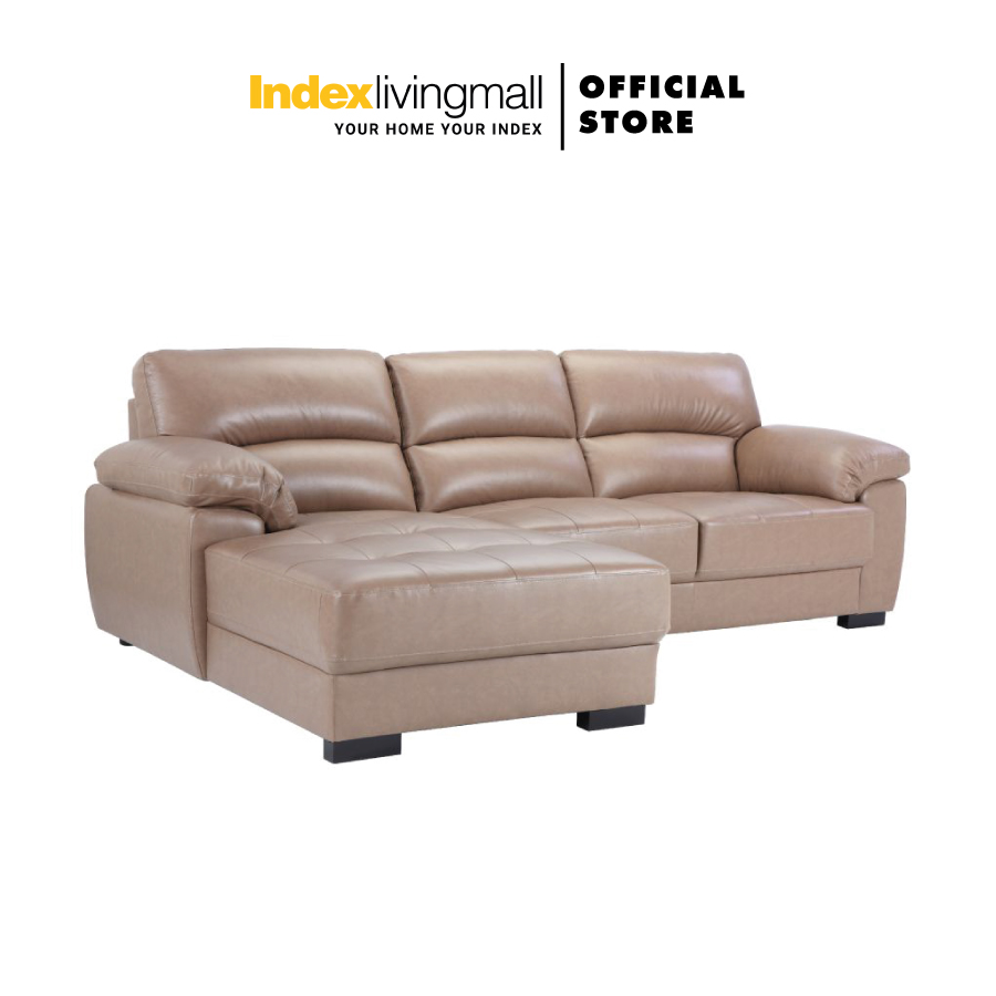 Sofa giường góc chữ L phải MORETTO khung gỗ, đệm bọc da thật cao cấp màu nâu | Index Living Mall -  Phân phối độc quyền tại Việt Nam