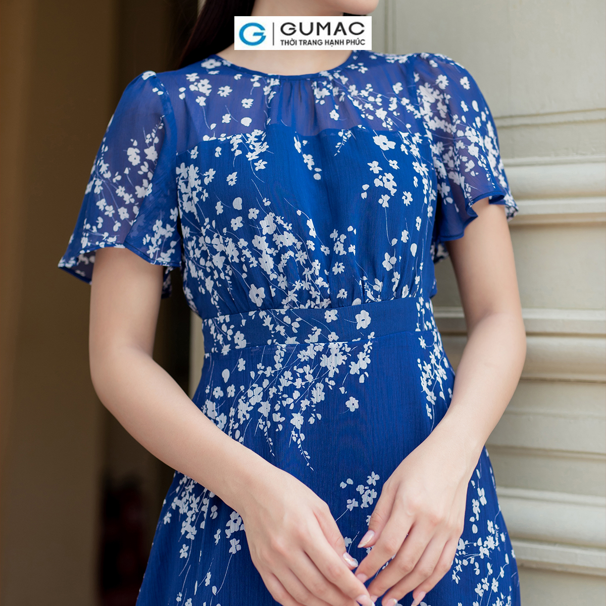 Đầm A xòe họa tiết hoa nữ tính thanh lịch thời trang GUMAC LDD0701