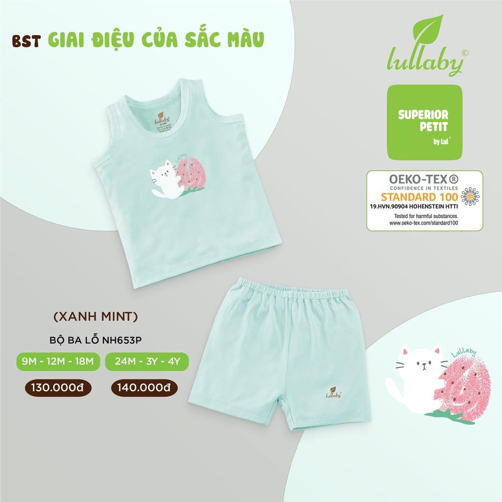 Bộ ba lỗ bé gái peptit Lullaby, bộ quần áo sát nách trẻ em 0-4 tuổi mềm mịn, siêu mát