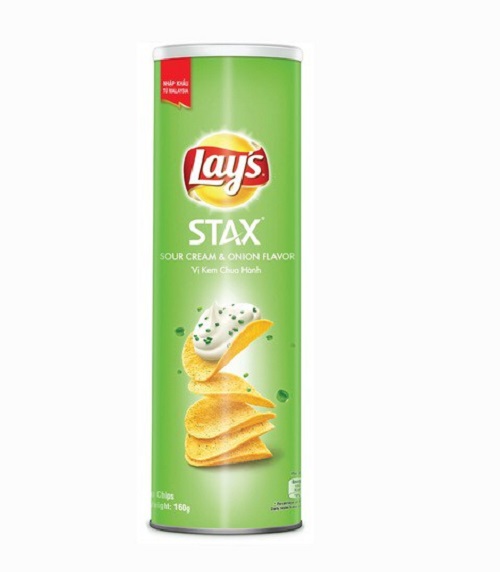 Snack khoai tây ống Lay s Stax Vị Kem chua hành tây 160g x2 hộp