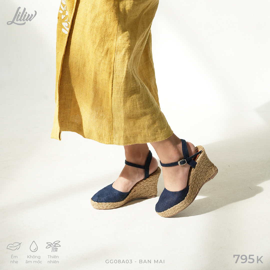 Giày Cao Gót Đế Xuồng Cói Gót Mảnh Phối Vải Hemp 8cm - BAN MAI (Paris mới)