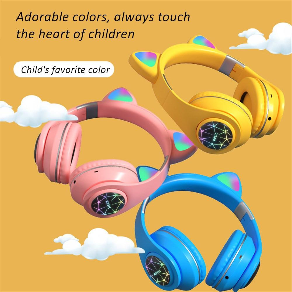 RGB Mèo Tai Tai Nghe Bluetooth 5.0 Loại Bỏ Tiếng Ồn Người Lớn Trẻ Em Gái Tai Nghe Hỗ Trợ Thẻ TF FM Radio Với Mic Âm Nhạc quà Tặng M2