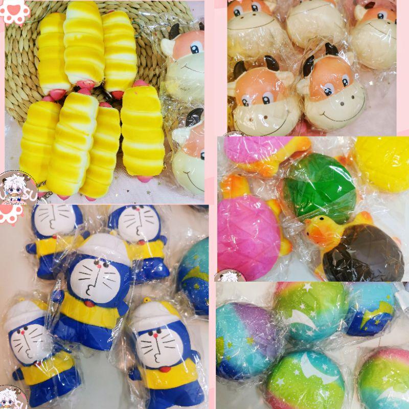 (Mới Về) Squishy Xúc Xích, Đầu Bò, Rùa, Doraemon