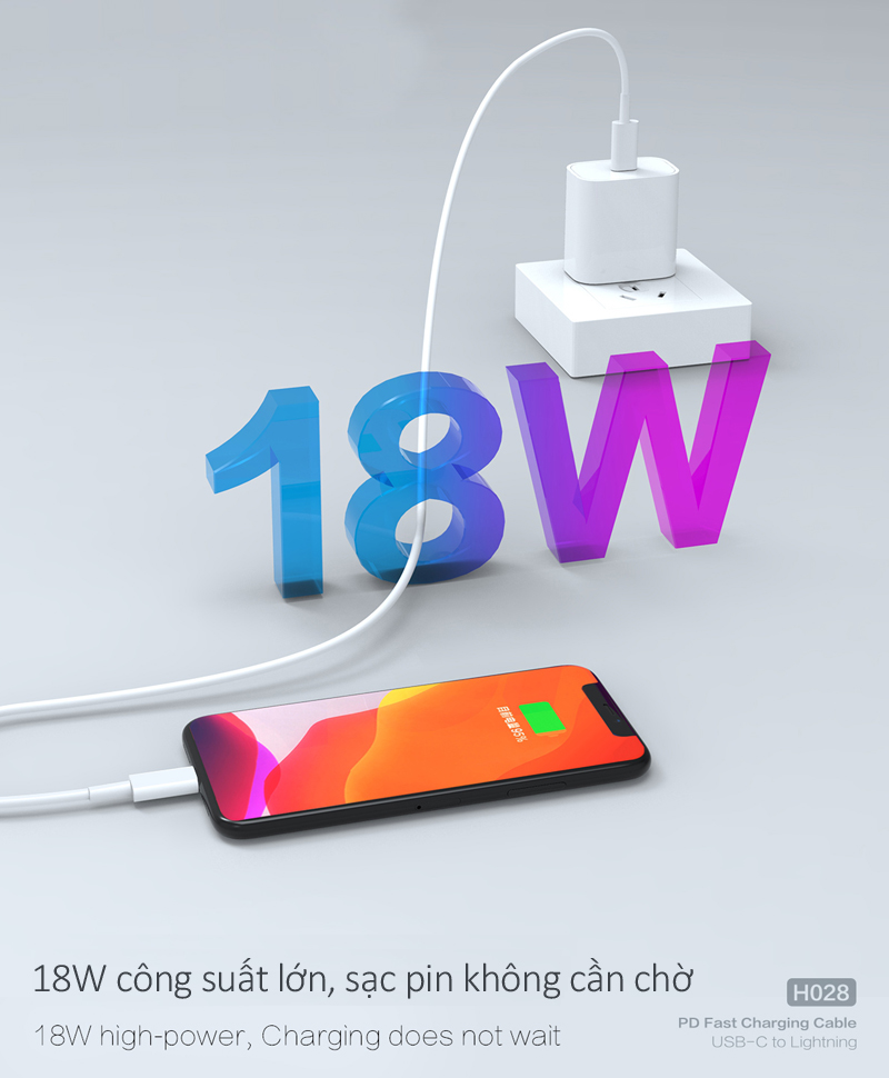 Dây sạc cổng Lightning thế hệ mới hỗ trợ sạc nhanh 18W đảo chiều USB-C dành cho các dòng iPhone cao cấp H028