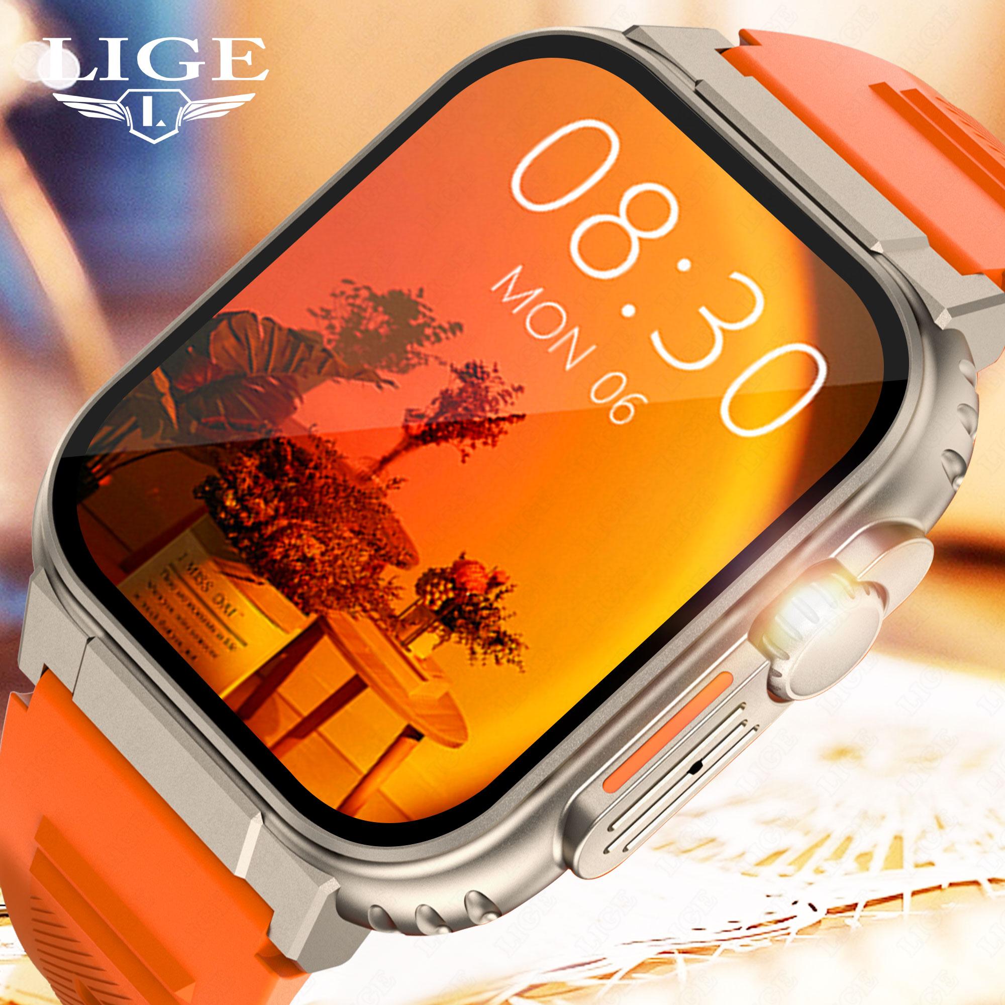 Lige 600mah New Ultra Smart Watch Men Bluetooth Gọi TWS Đồng hồ thể thao âm nhạc địa phương 1.96 '' IP68 Waterproof Relógio Smartwatch Women