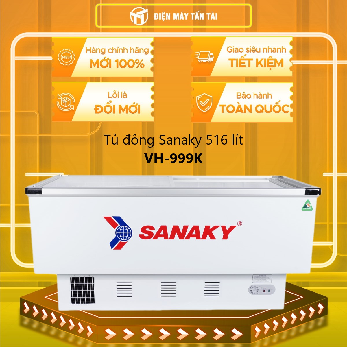 TỦ ĐÔNG TRƯNG BÀY KEM SANAKY 516 LÍT VH-999K NHÔM (R134A) - HÀNG CHÍNH HÃNG - CHỈ GIAO HCM