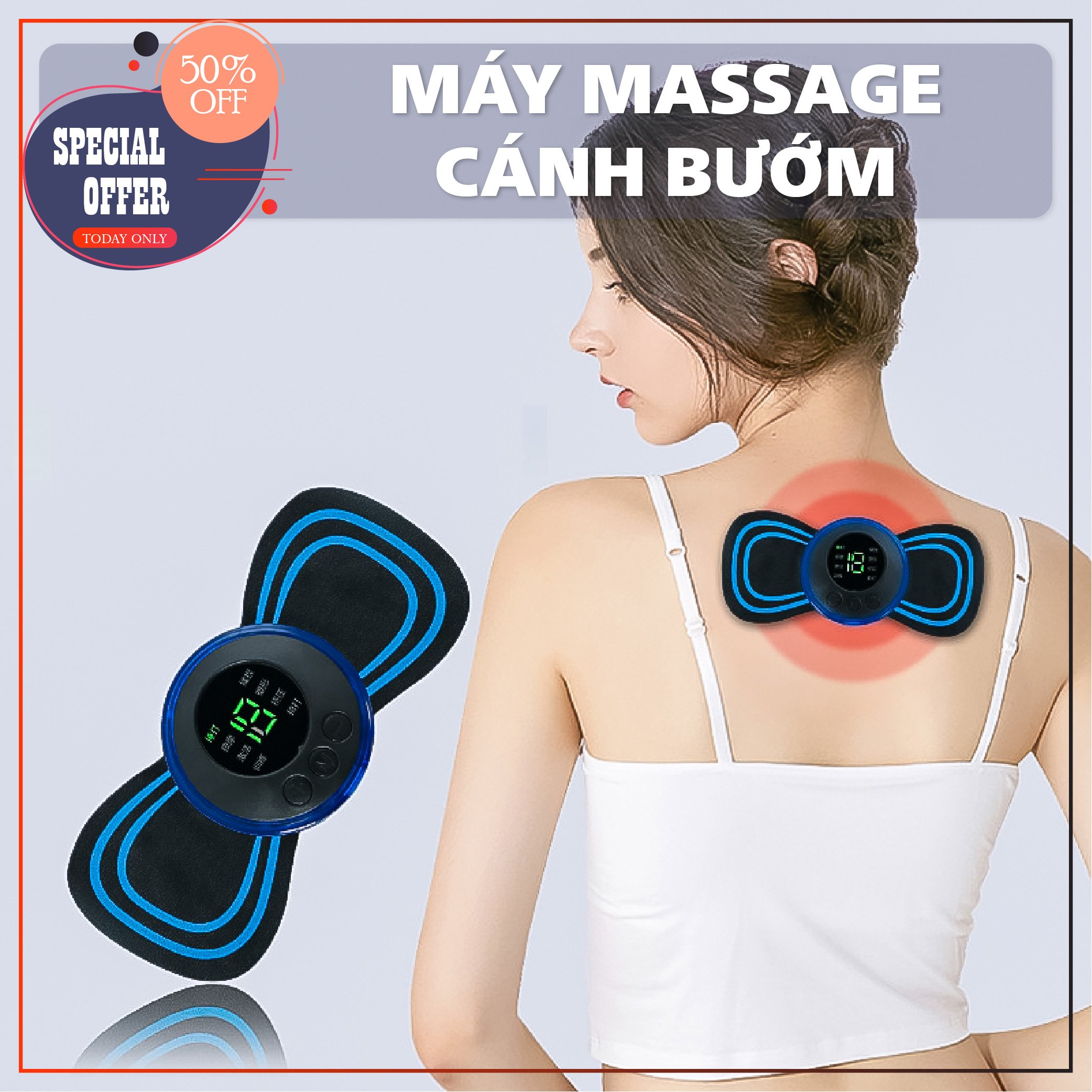 Miếng dán massage xoa bóp cổ vai gáy mini 6 chế độ tiện lợi, Máy mát xa châm cứu đấm bóp massage trị liệu xung điện