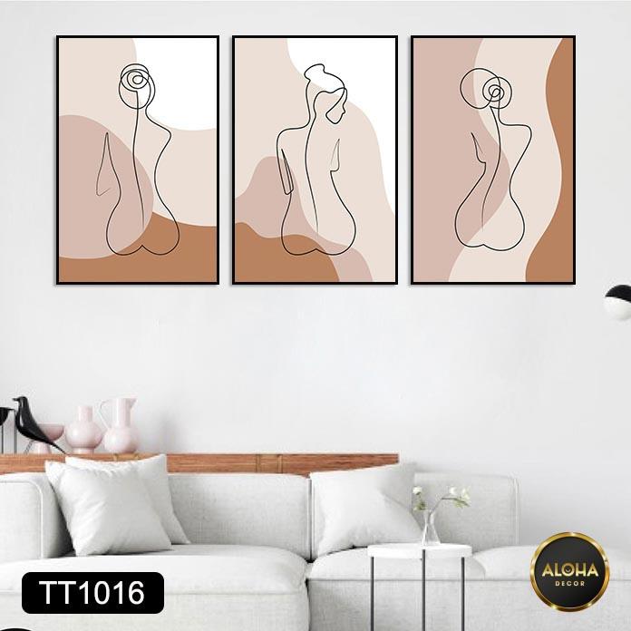 Bộ 3 tranh treo tường phòng ngủ Minimalist tông màu cam nâu hiện đại treo tường, tranh decor trang trí phòng khách