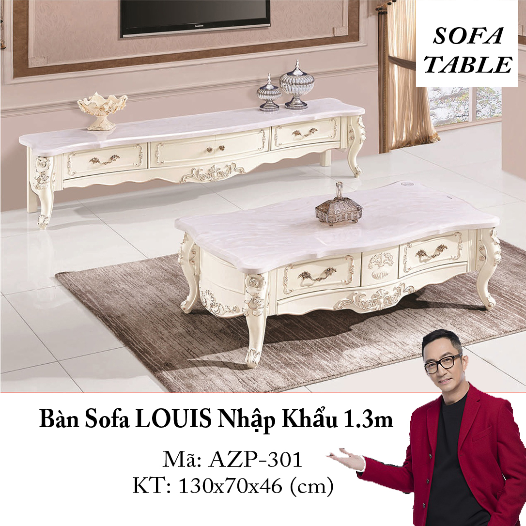 Bàn Sofa LOUIS Mặt Đá Size 1.3m / 2 Ngăn Kéo / Dòng Cao Cấp - Hàng Nhập Khẩu AZP-T301