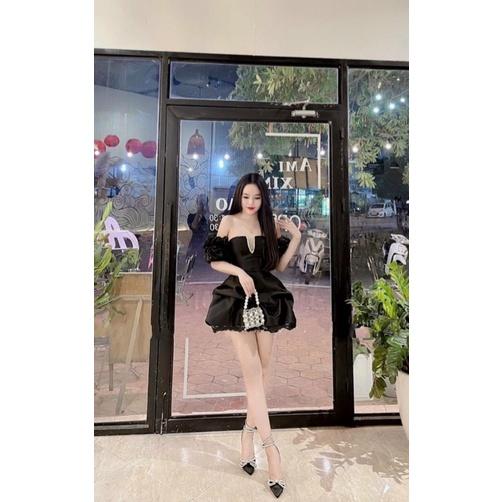Váy nữ trễ vai xẻ lưới ngực viền đá xoè phồng dự tiệc chất tafta full màu V329 fullsize AĐ BOUTIQUE