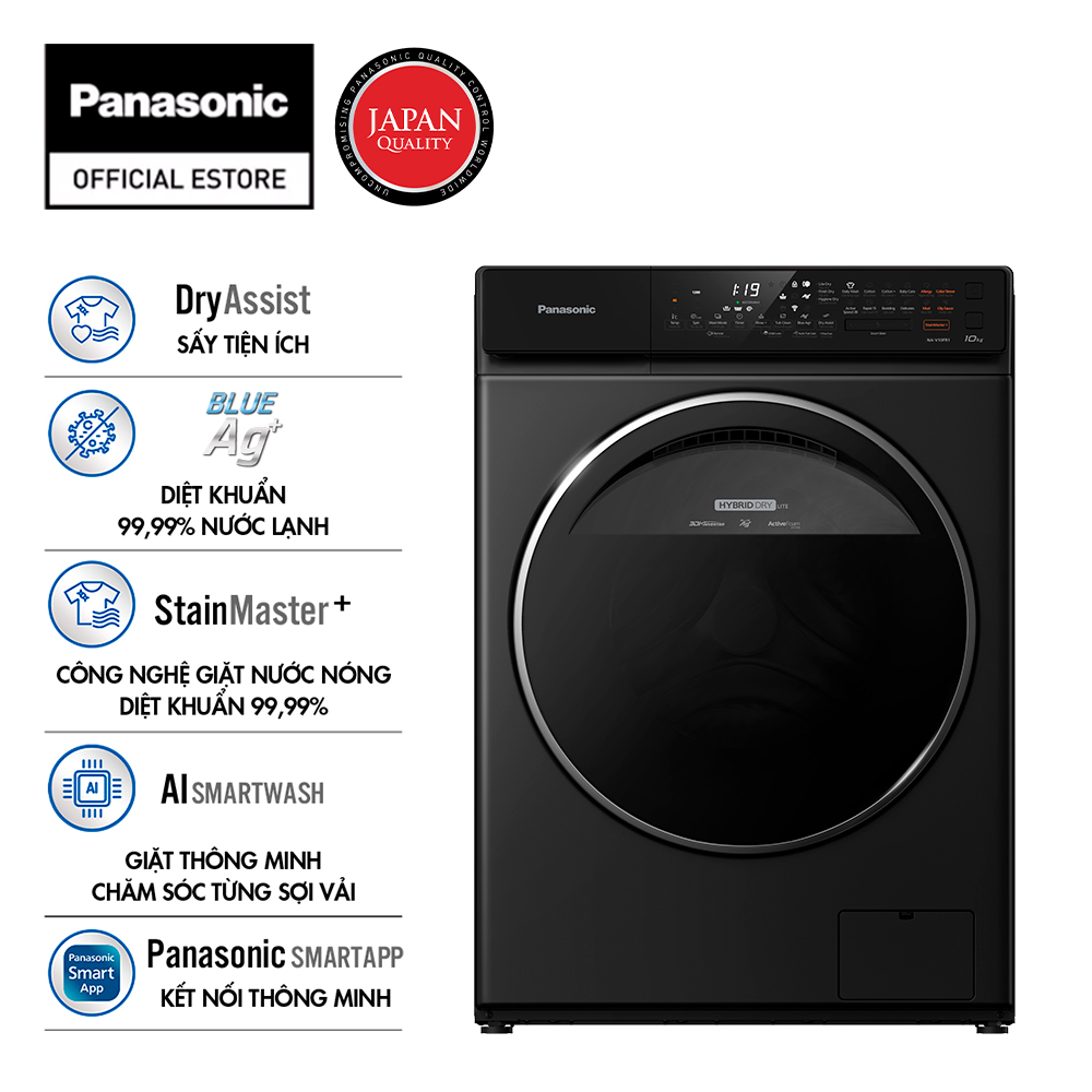 Máy Giặt Cửa Trước Panasonic 10 Kg NA-V10FR1BVT (Đen) - Diệt khuẩn đến 99.99% - Tính năng sấy tiện ích - Hàng Chính Hãng - Giao Toàn Quốc