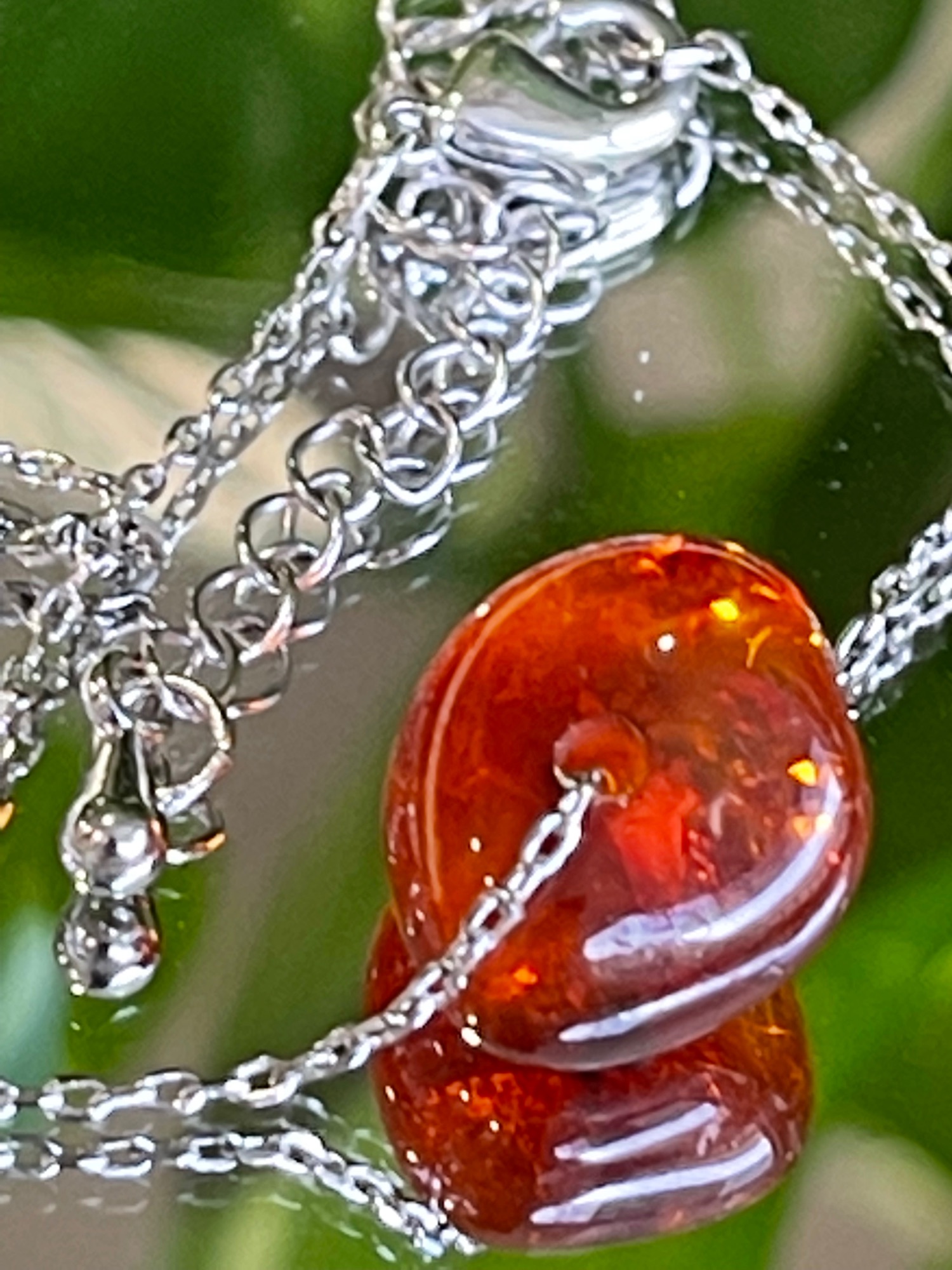 Vòng dây chuyển Bạc và Hổ Phách hoa tự nhiên