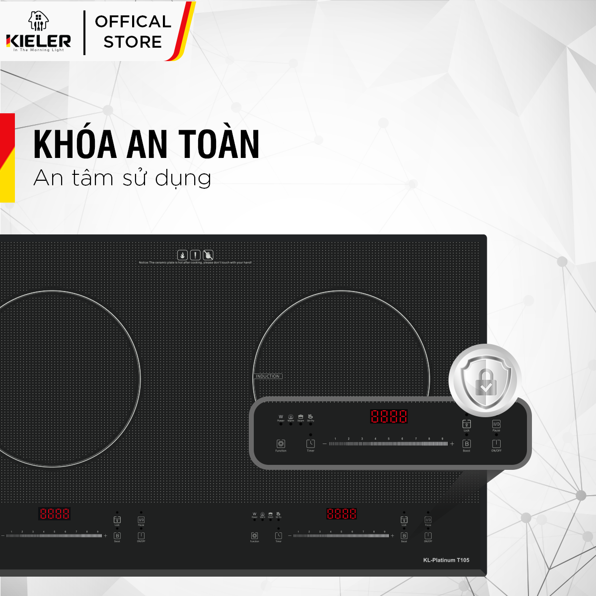 Bếp điện từ đôi  Kieler KL-PLATINUM T105 mặt kính Euro Kieler Platinum, Bếp điện từ nhiều chế độ cảm ứng chống tràn 4400W - Hàng Chính Hãng