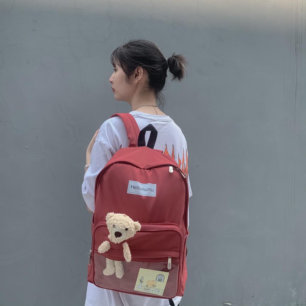 Balo Ulzzang chống nước, Học Sinh Sinh Viên Kèm Gấu Bông Phong Cách Hàn Quốc Cực Dễ Thương, đi học đi chơi !