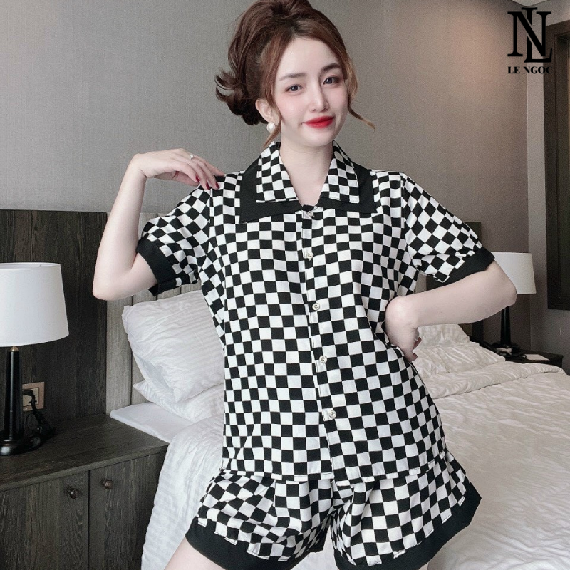 Bộ đồ mặc nhà nữ,  đồ pijama nữ cộc tay quần đùi chất liệu lụa 100D xịn xò, bộ đồ ngủ nữ pyjama họa tiết sang trọng CC10