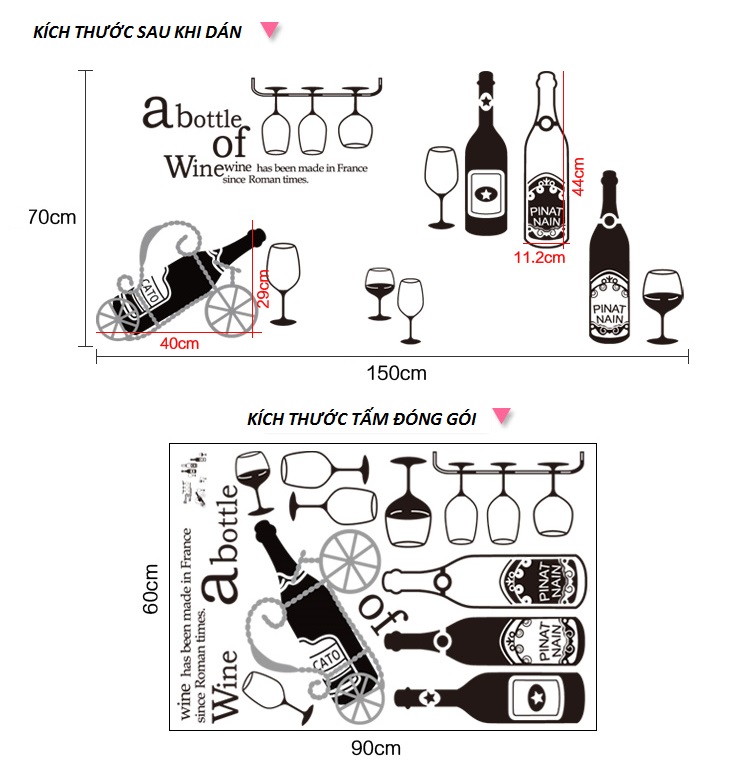 Decal dán tường (A bottle of wine) AmyShop DKN102 ( 70 x 150 cm)