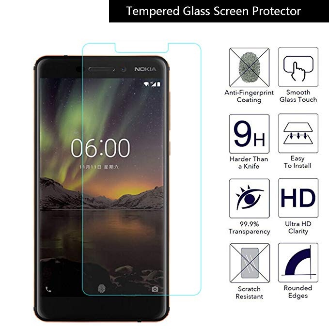 Miếng dán kính cường lực cho Nokia 6.1 / Nokia 6 2018 (độ cứng 9H, mỏng 0.3mm, hạn chế bám vân tay) - Hàng nhập khẩu