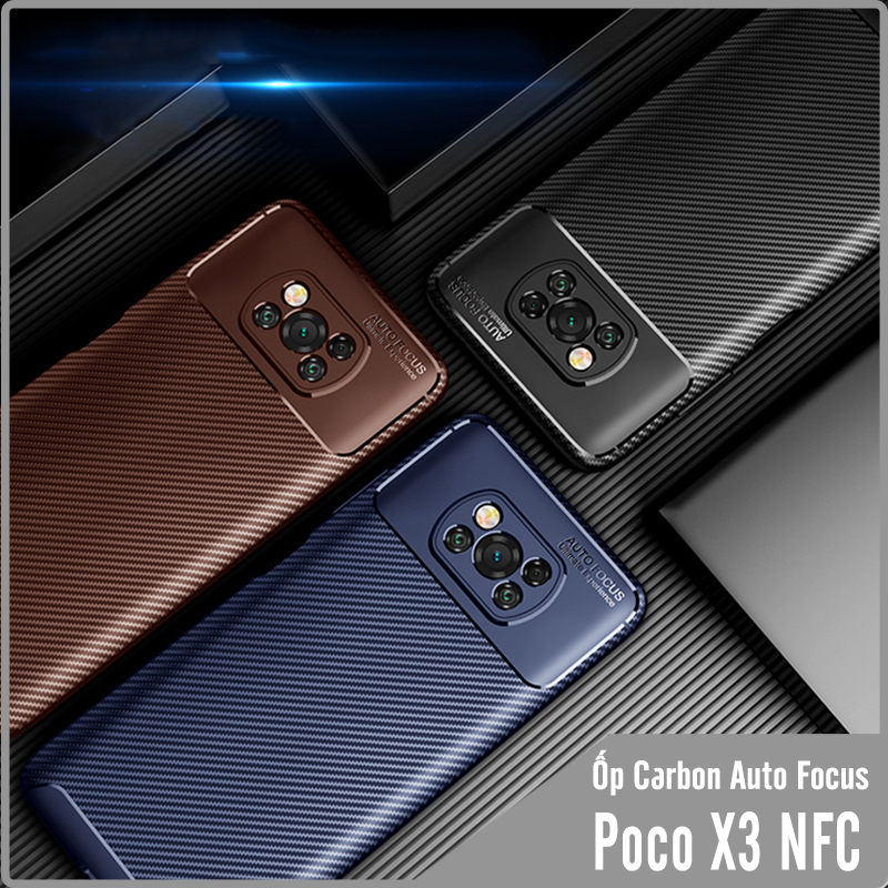 Ốp lưng cho Xiaomi Poco X3 NFC chống sốc Carbon Auto Focus - Hàng Nhập Khẩu