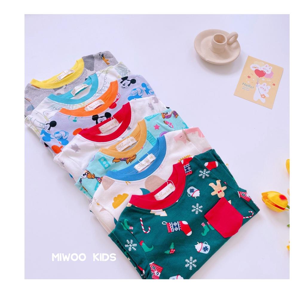 Bộ Dài Cotton Borip Miwoo Kids In Họa Tiết Có Viên Quần Bo Ống Size 7-20kg