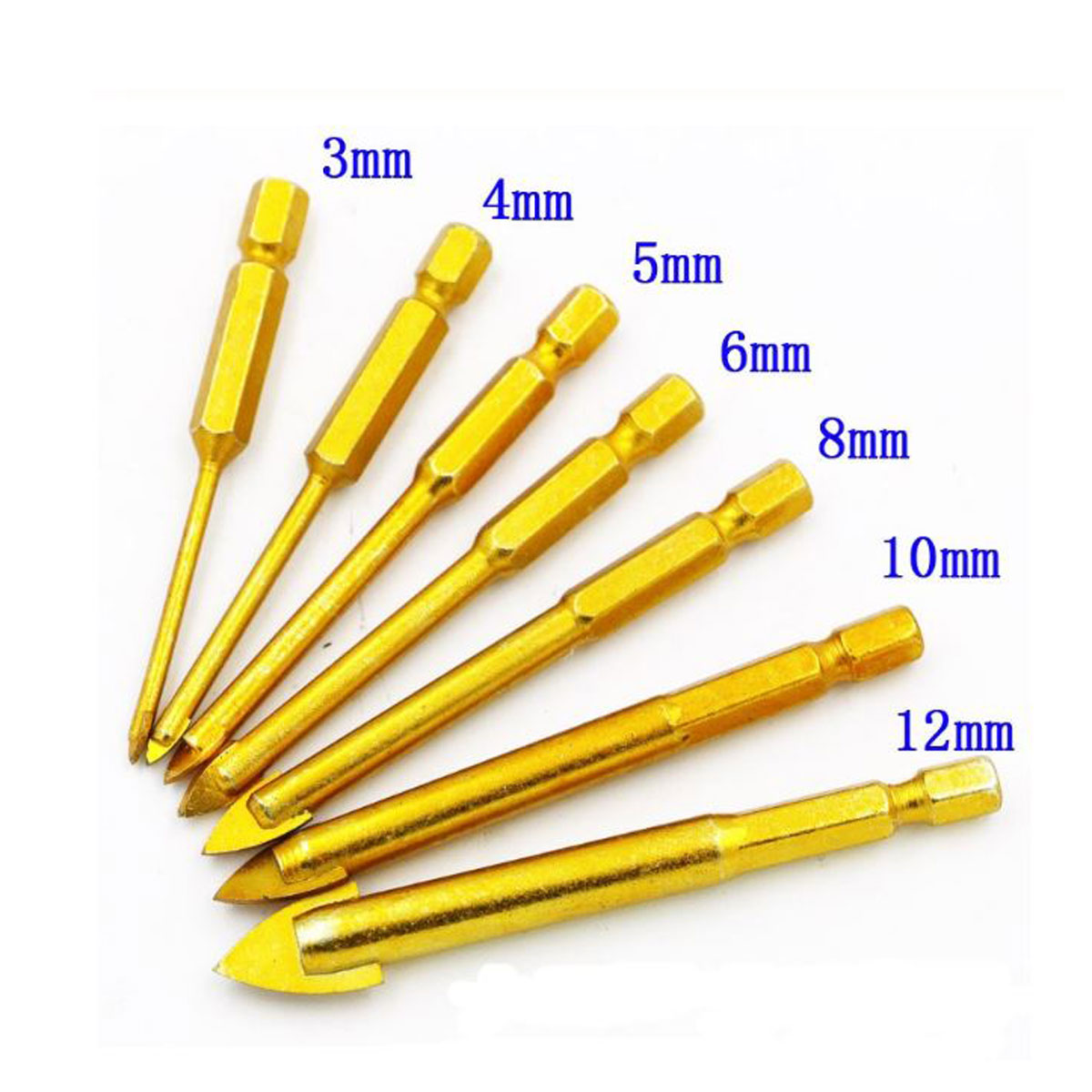 Bộ 7 Mũi Khoan Tam Giác Mạ Titan Khoan Tường - Thủy Tinh - Bê Tông Đa Chức Năng từ 3-12mm