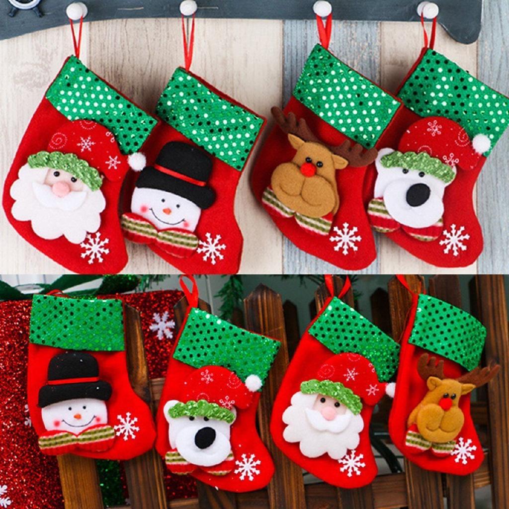 Set 5 Túi Đựng Kẹo / Bánh Quy Trang Trí Cây Thông Giáng Sinh Hình Vớ / Ông Già Noel / Người Tuyết / Ông Già Noel Cỡ Lớn