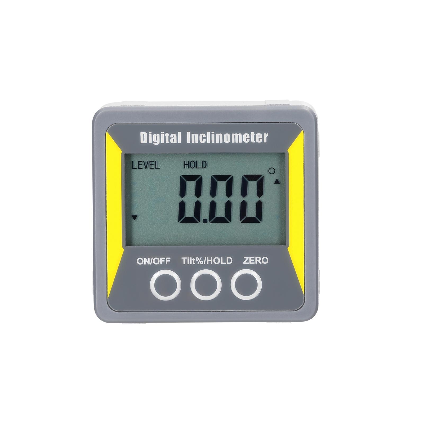 4*90° LCD Display Inclinometer Portable Level Meter Multifunctional Practical Protractor Woodworking Magnetics Angle Ruler Absolute Relative Measurement Auto Power Off Data Hold