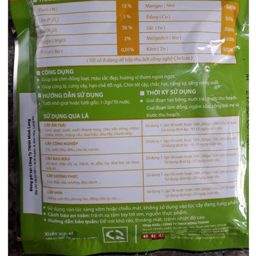 Phân bón lá đa trung vi lượng Kali cao 12-5-36+2MgO+TE